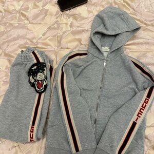 Gucci Gray Hoodie and Pants Set with Tiger Patch